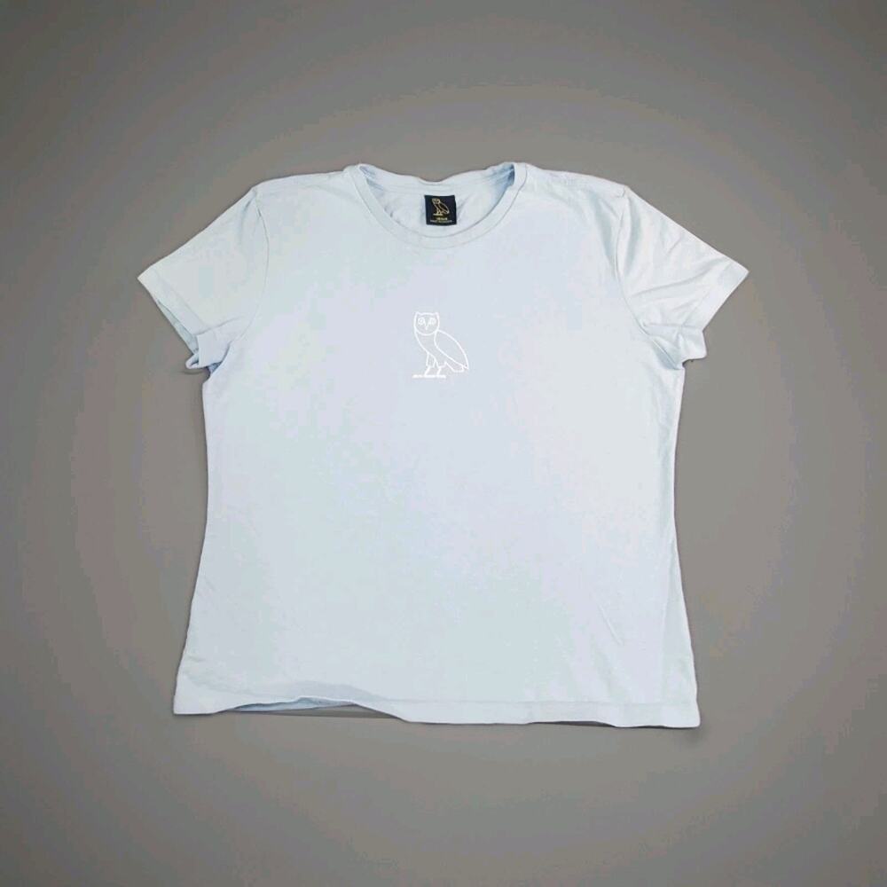 OVO October's Very Own Womens Sz M Light Blue Owl Logo Cropped Tee C26-107